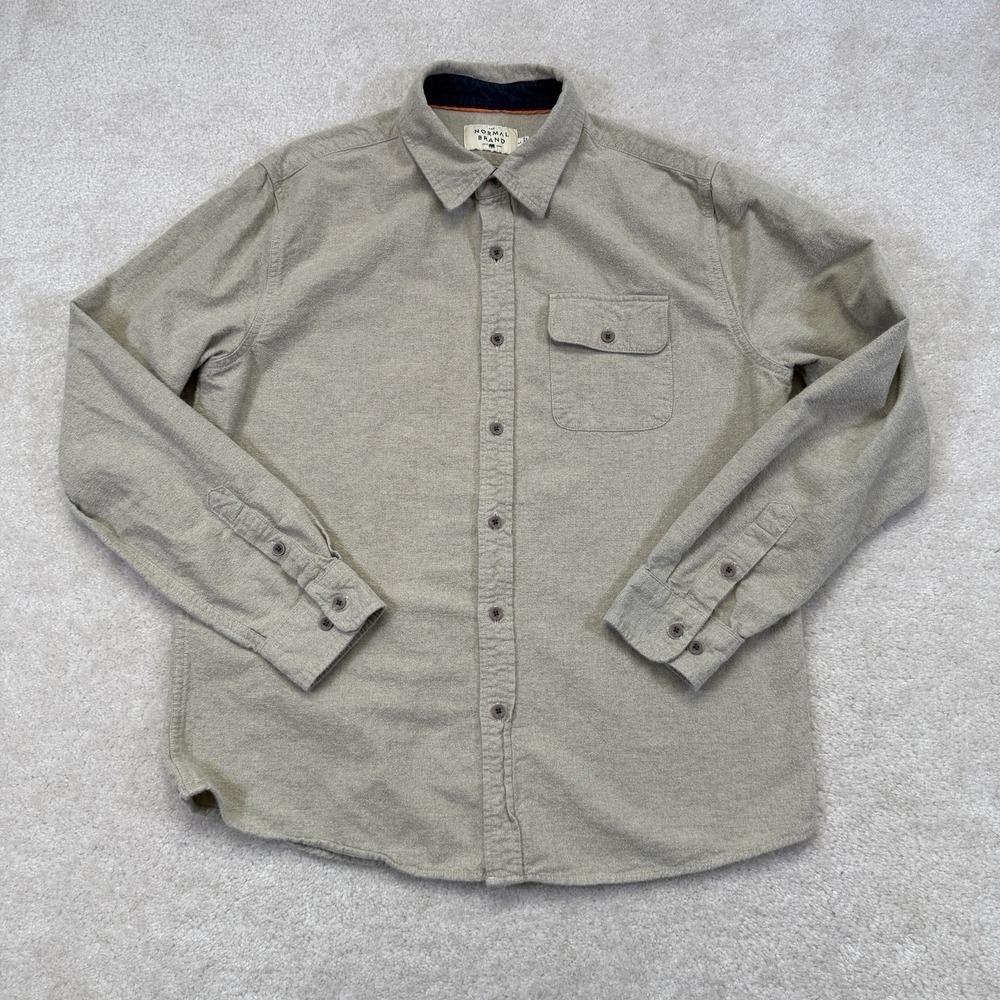 The Normal Brand Flannel Chamois Shirt Mens L Tan Beige 100% Cotton Button Up